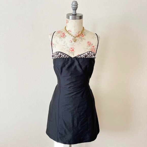 NWT Maeve by Anthropologie Embellished Sweetheart black pearl‎ Mini Dress 10 - Picture 1 of 8